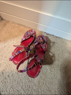 Colorful Striped Bow Slingback Heels - Red Insole